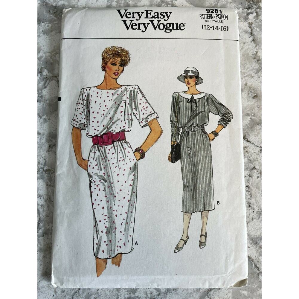 VOGUE #9281 - LADIES PRETTY & MODEST-KNEE LENGTH DRESS PATTERN 12-14-16